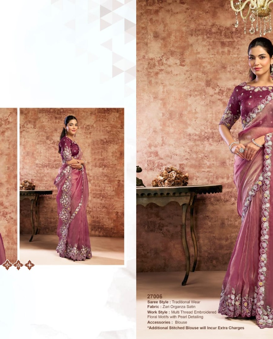 WINE - Designer Wine Embroidered Wedding Style Saree